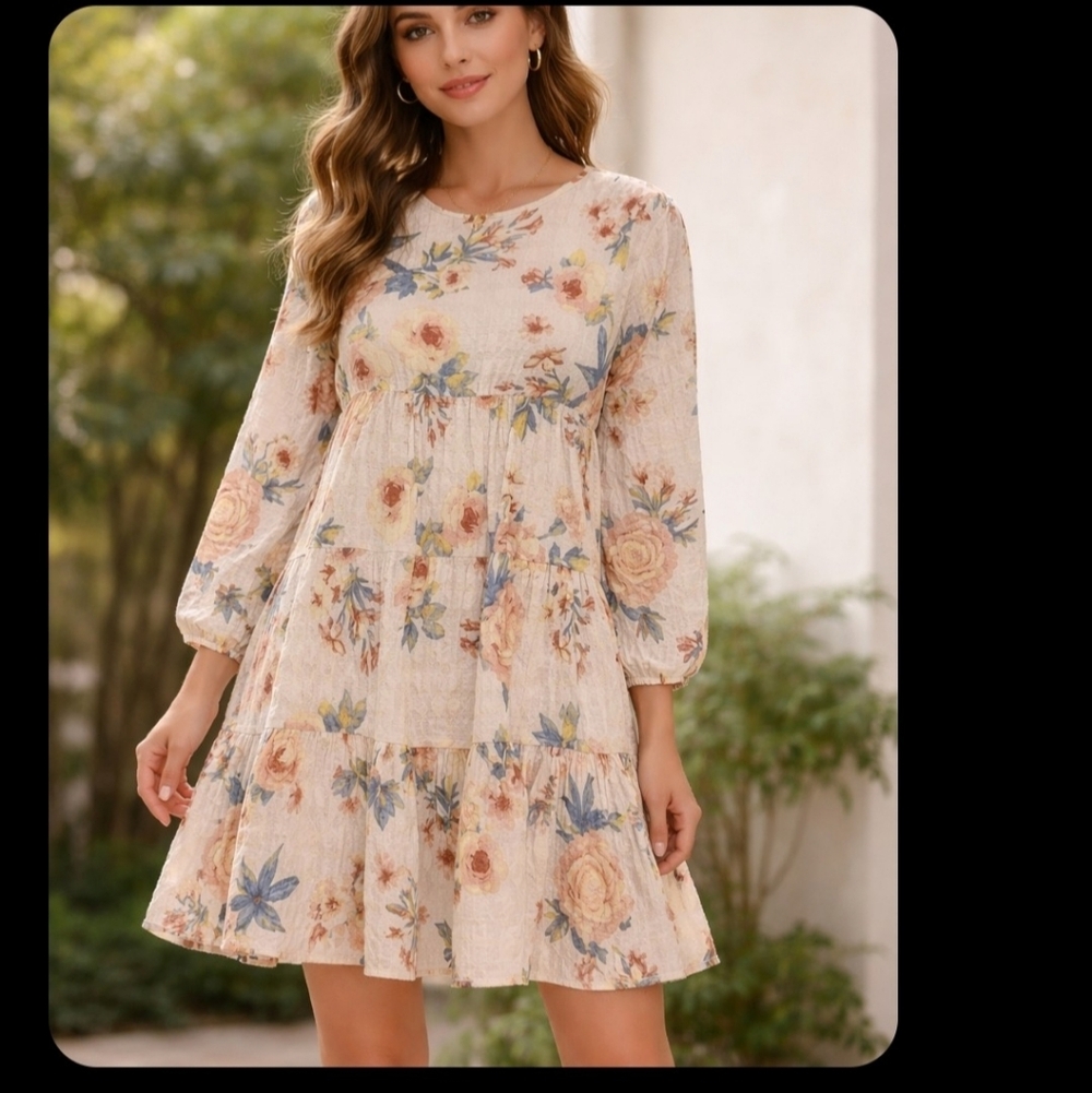 Zara's Soft Bloom Floral Tiered Mini Dress Size Small